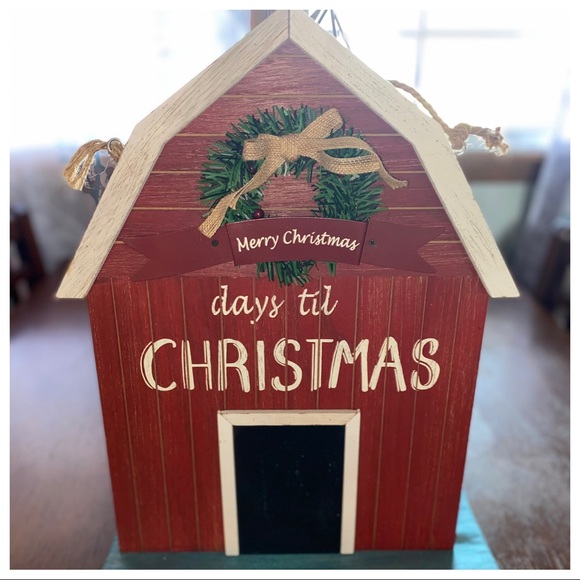 Farmhouse Christmas Wooden Red Barn Countdown Chalkboard wall hanger Decor - Picture 1 of 6